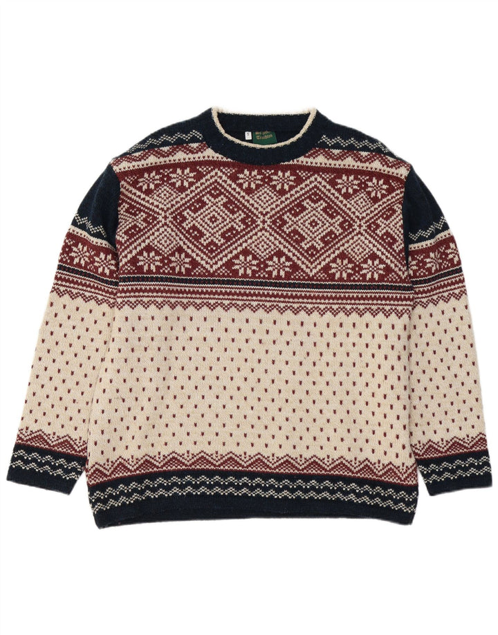 VINTAGE Mens Crew Neck Jumper Sweater Small Multicoloured Fair Isle