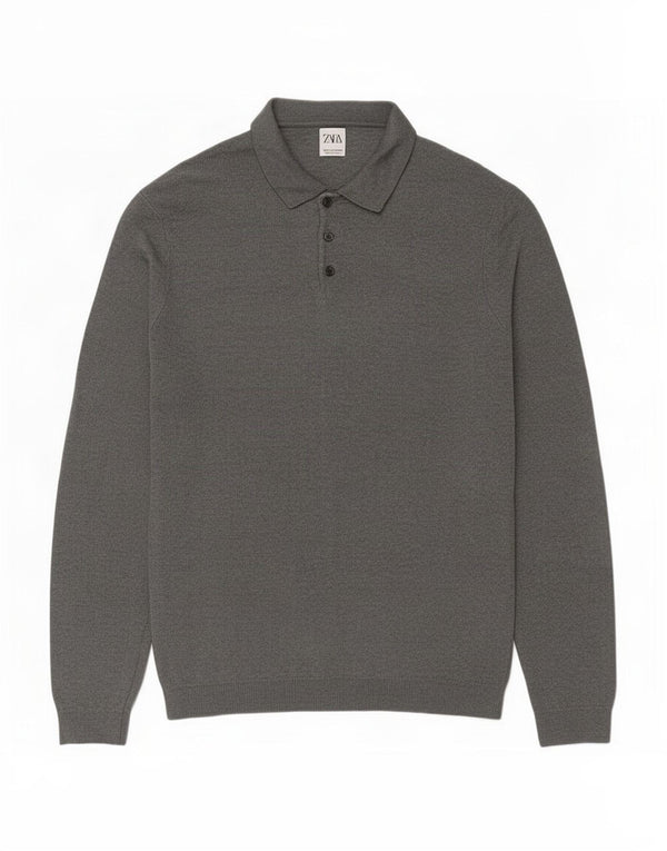 Zara Herre Polo Neck Jumper Sweater XL Grå