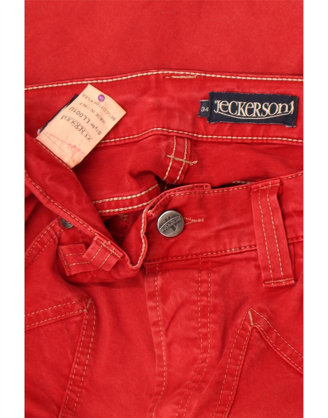 Jeckerson Mens Straight Jeans W34 L34 Red Cotton