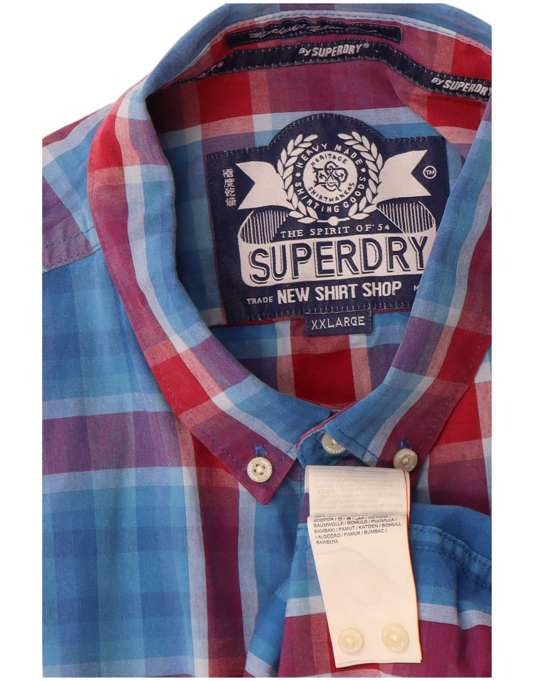 Superdry Mens Short Sleeve Shirt 2XL Blue Check Cotton