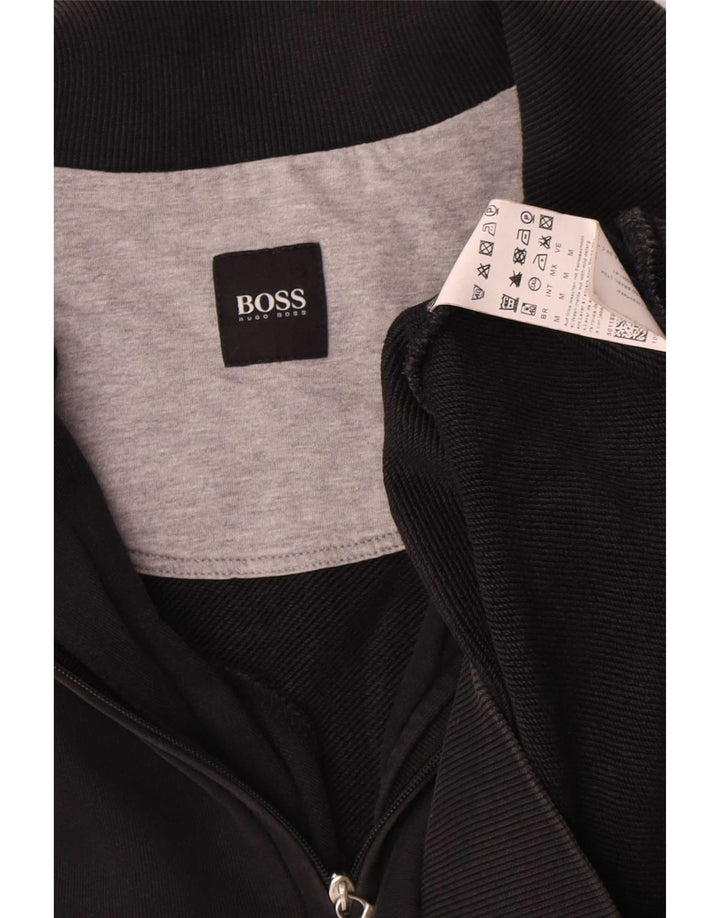 Мужской свитшот с воротником на молнии Hugo Boss, средний черный хлопковый джемпер