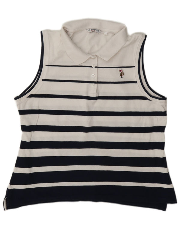 U.S. Polo Assn. Womens Sleeveless Shirt UK 14 Large White Striped Cotton
