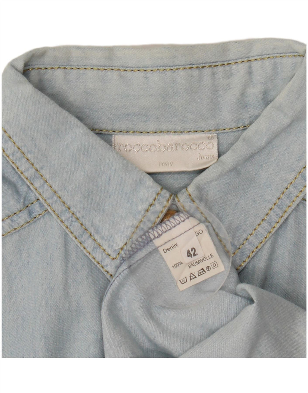 Roccobarocco Damen-Oversize-Jeanshemd IT 42 aus mittelblauer Baumwolle