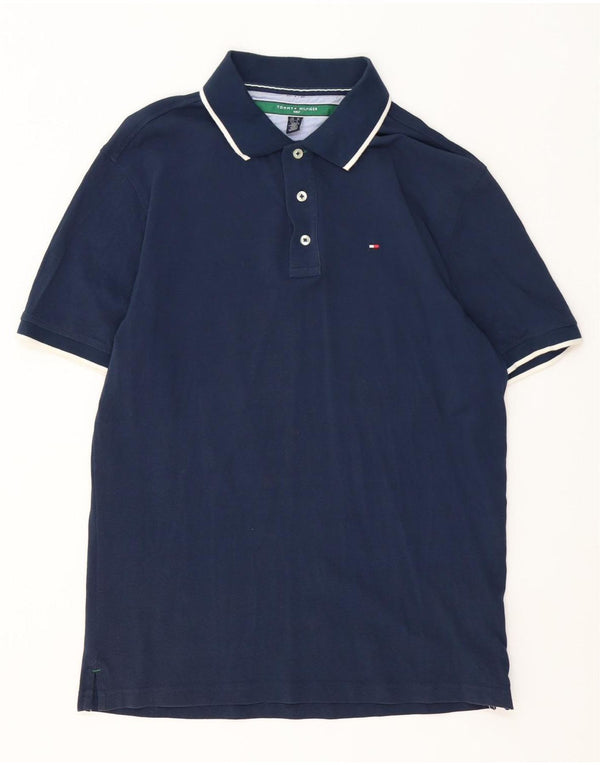 Polo da uomo Tommy Hilfiger media cotone a righe blu navy