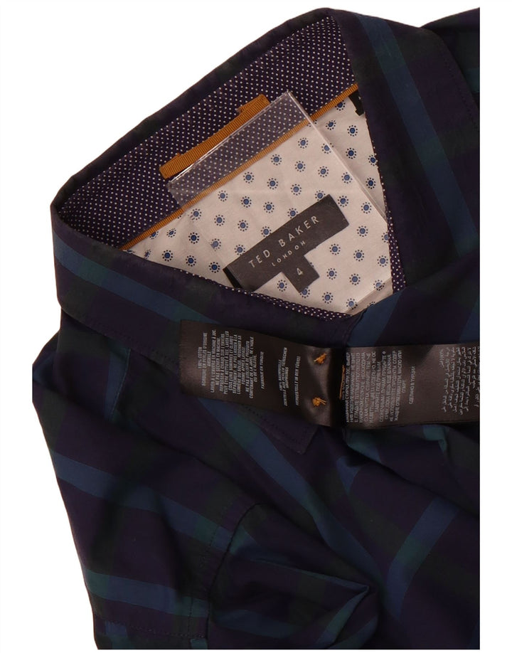 Ted Baker Mens Shirt Size 4 Large Navy Blue Check Cotton