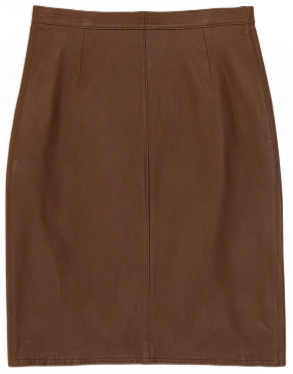 Vintage Womens High Waist Leather Skirt IT 46 Large W28 Brown