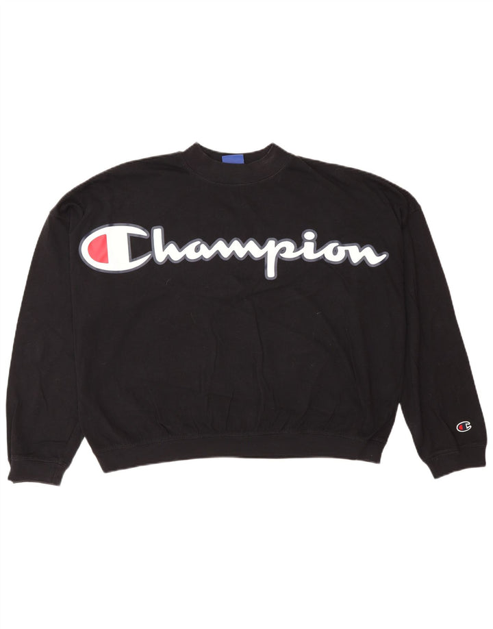Champion Womens Graphic Oversized Sweatshirt Jumper UK 6 XS Black