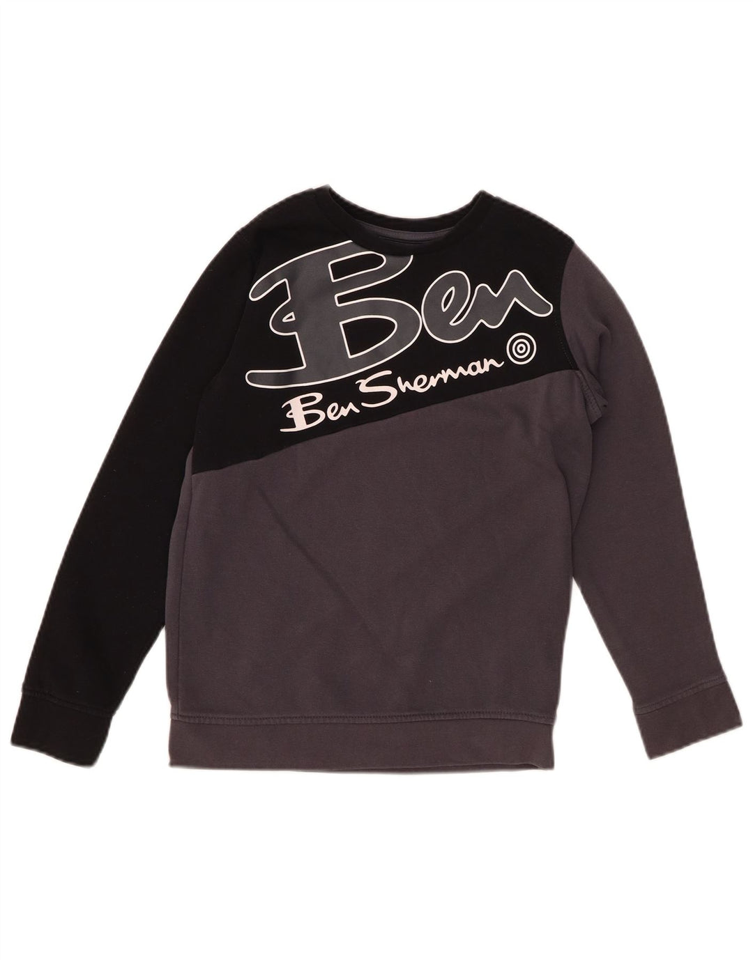 BEN SHERMAN Boys Graphic Sweatshirt Jumper 9-10 Years Grey Colourblock