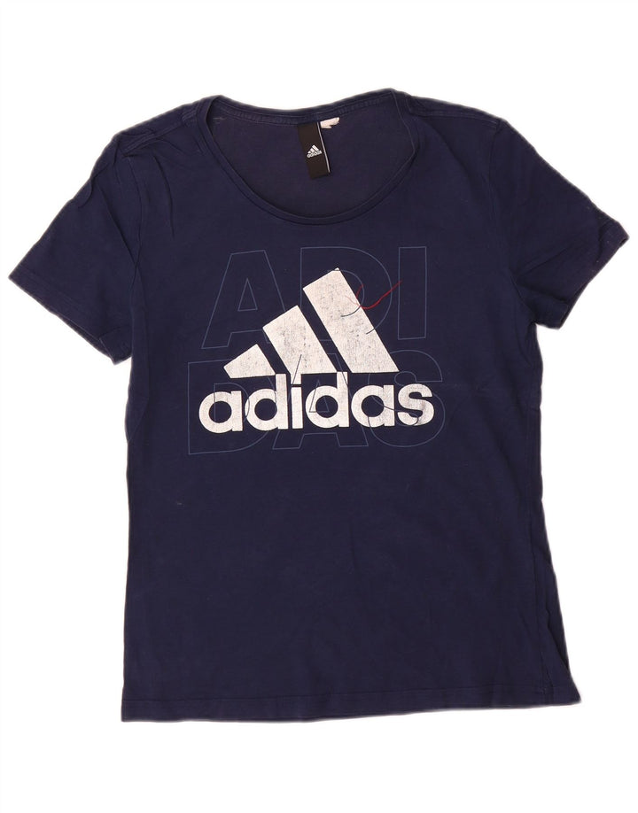 Adidas Womens Graphic T-Shirt Top UK 12 Medium Navy Blue