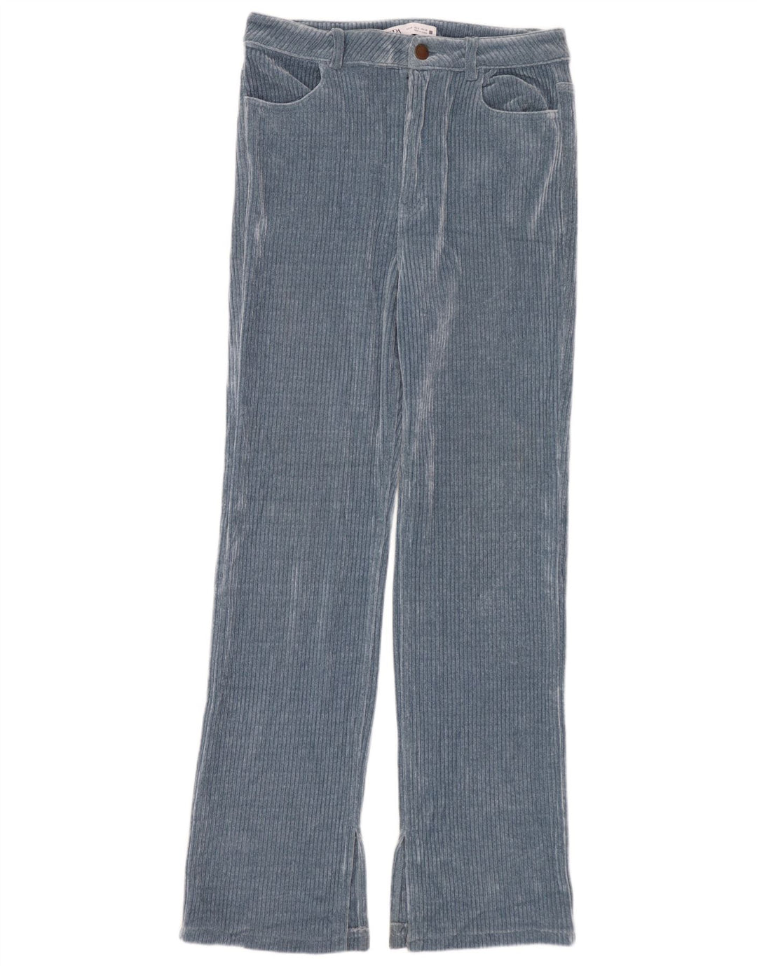Zara lige fløjlsbukser til kvinder EU 40 Medium W30 L30 Blå polyester