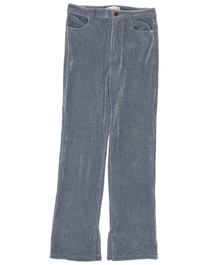 Zara lige fløjlsbukser til kvinder EU 40 Medium W30 L30 Blå polyester