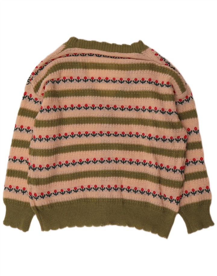 Shein Womens Oversized Cardigan Sweater UK 18 XL Green Striped Polyester