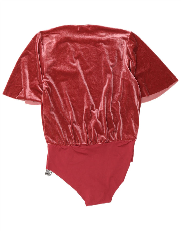 Zara Womens Velour Bodysuit UK 16 Large Pink Polyester