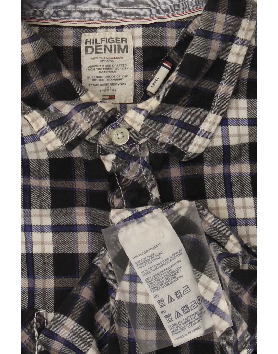 Tommy Hilfiger Mens Flannel Shirt Large Blue Check Cotton