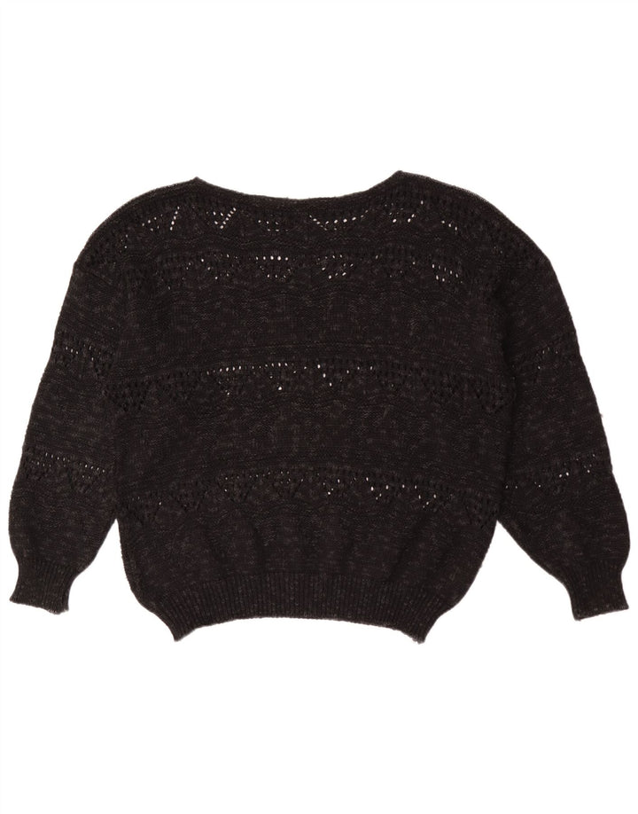 Vintage Womens Boat Neck Jumper Sweater EU 40 Medium Black Geometric