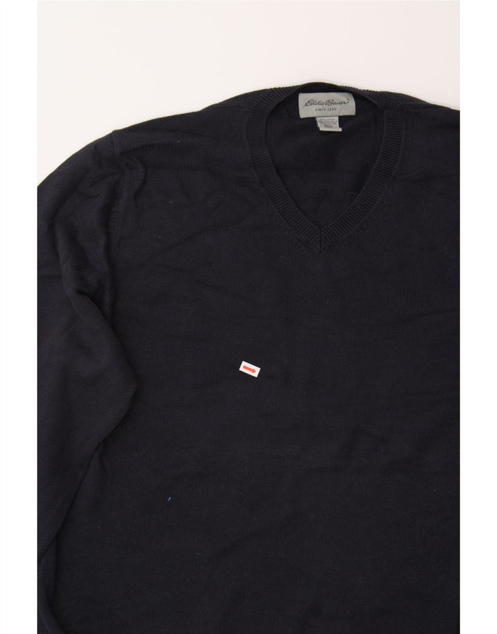 EDDIE BAUER Mens V-Neck Jumper Sweater XL Navy Blue Cotton Vintage Eddie Bauer and Second-Hand Eddie Bauer from Messina Hembry 