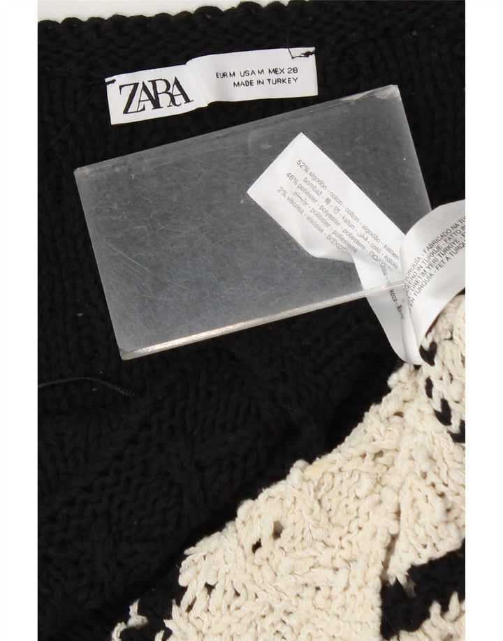 Zara Womens Knit Cami Top UK 12 Medium Black Colourblock Cotton