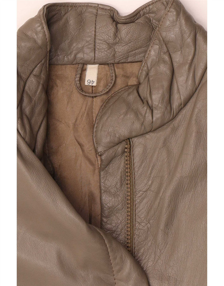 Vintage mujer regular fit chaqueta IT 46 grande gris cuero clásico