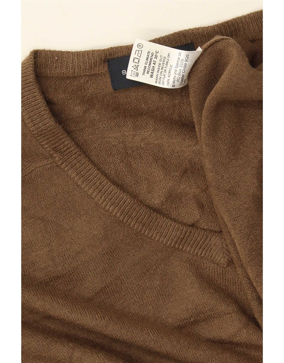 Marks & Spencer Mens Blue Harbour V-Neck Jumper Sweater Medium Brown