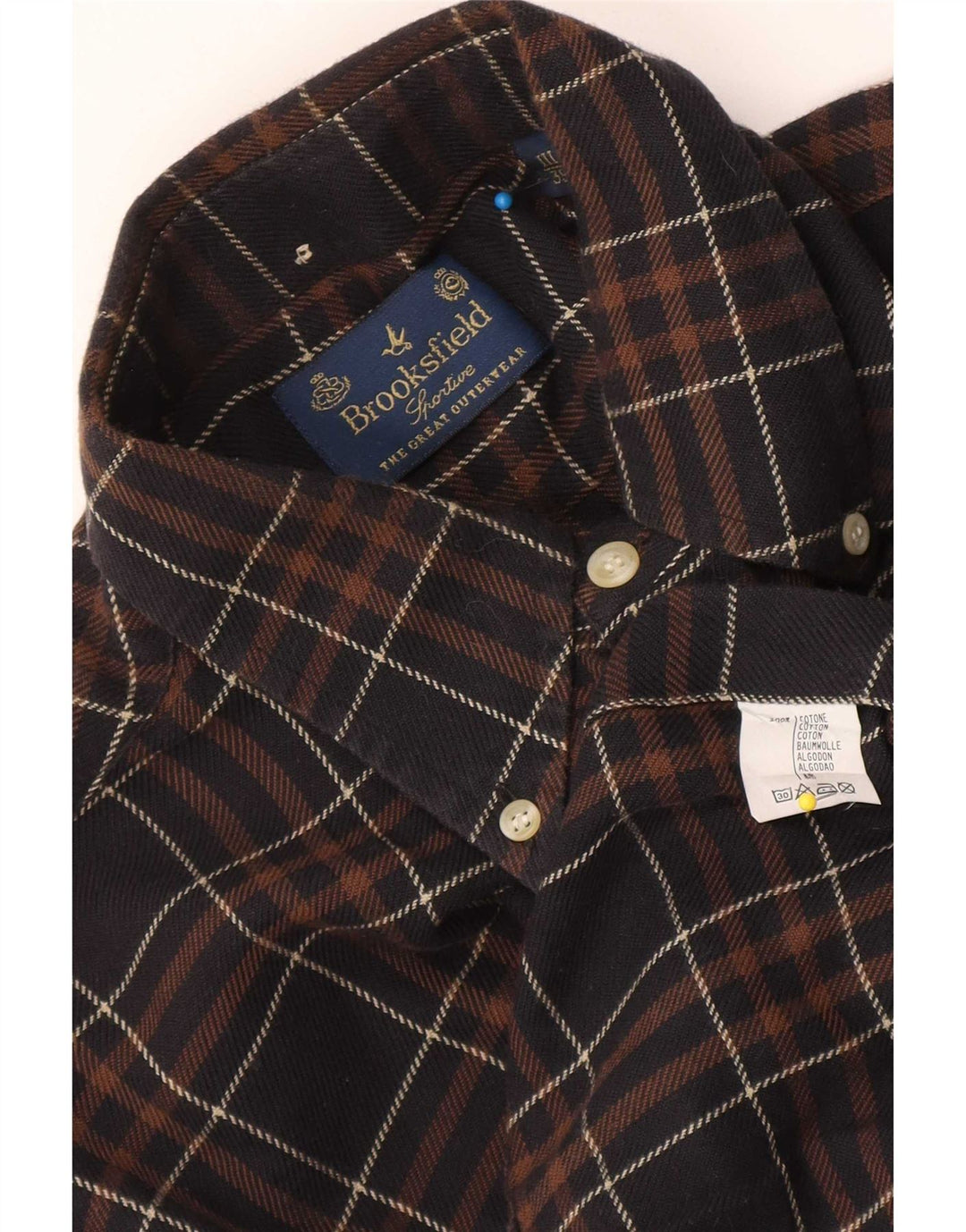 Brooksfield Herre flannelskjorte str. 39 Medium Brun Plaid Bomuld