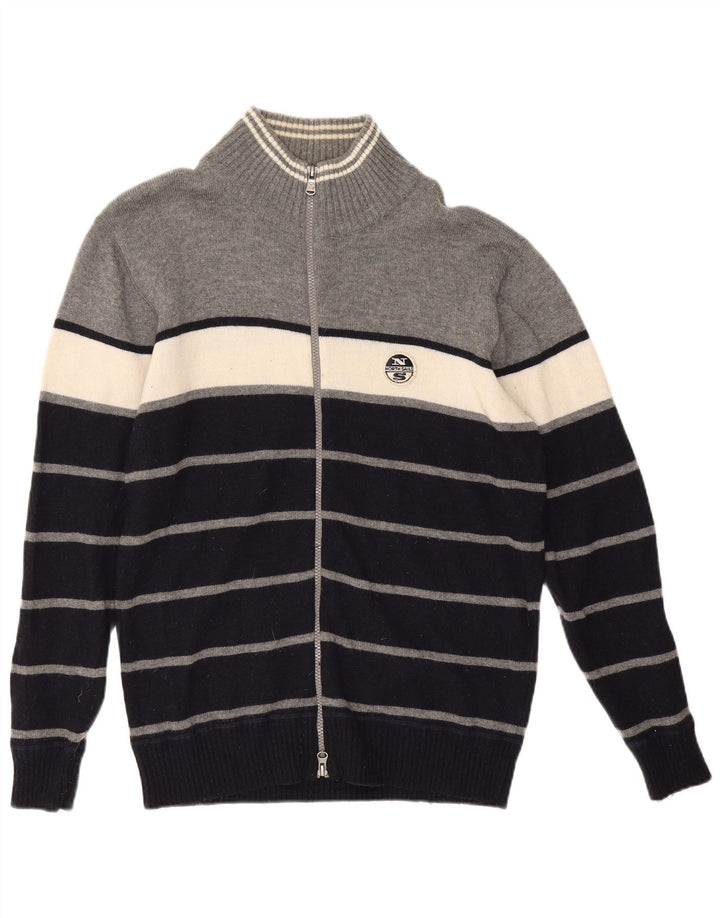 North Sails Mens Cardigan Sweater XL Grey Colourblock Wool