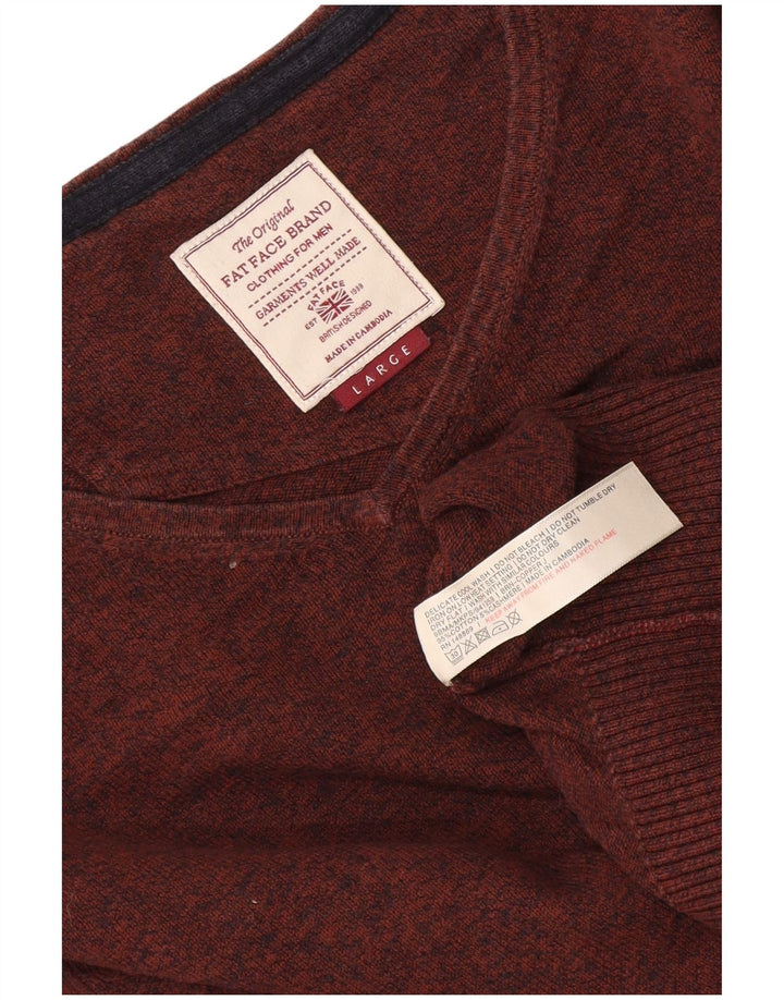 Fat Face Mens V-Neck Jumper Sweater Large Brown Flecked Cotton