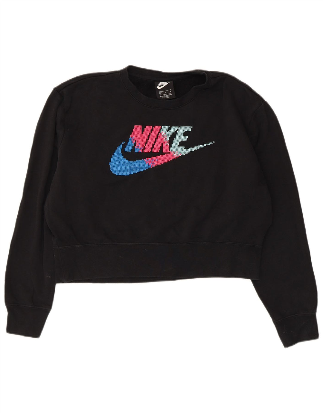 NIKE Womens Oversized Crop Graphic Sweatshirt Jumper UK 14 Medium Black