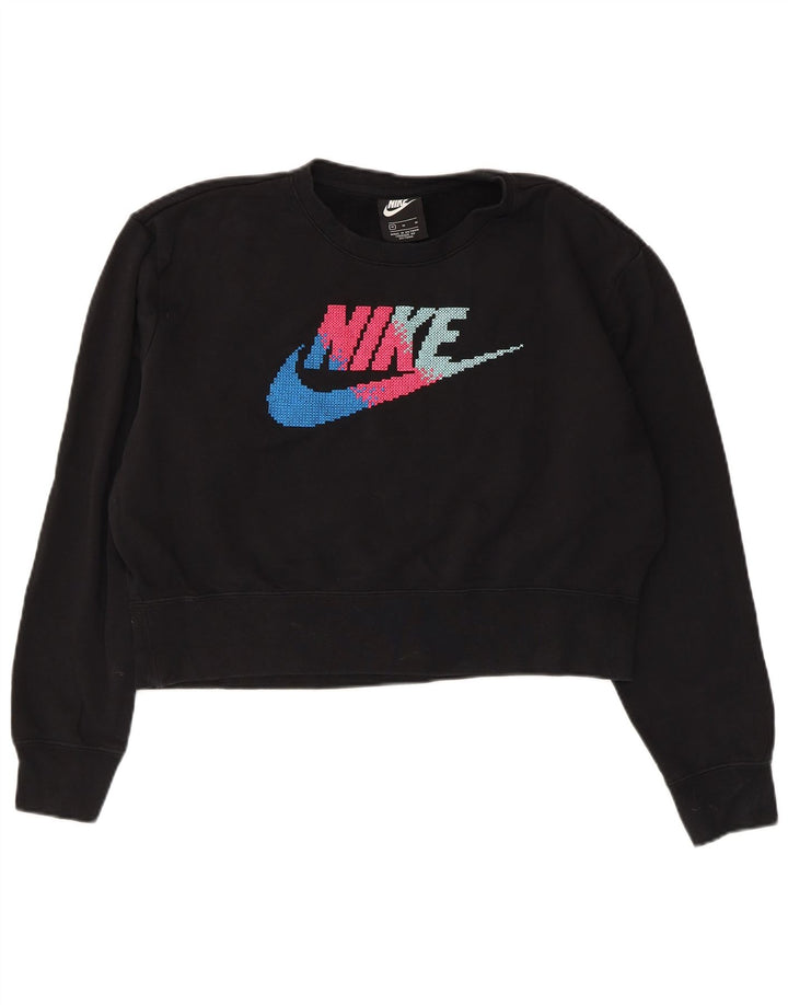 NIKE Womens Oversized Crop Graphic Sweatshirt Jumper UK 14 Medium Black