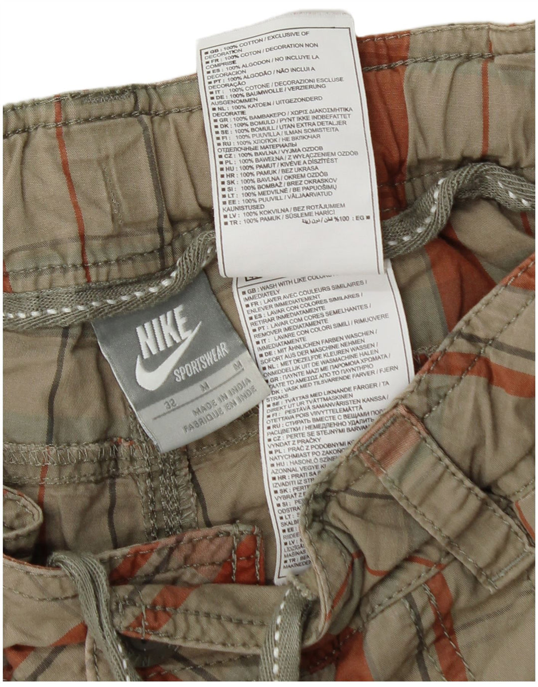 Nike Mens Shorts Medium W32 Green Plaid Cotton