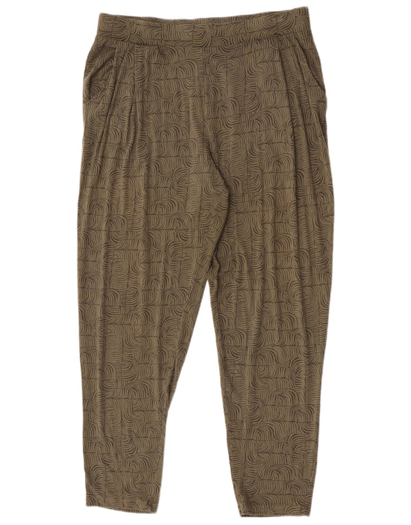Marks & Spencer Womens Casual Trousers UK 16 Large W34 L29 Khaki Geometric