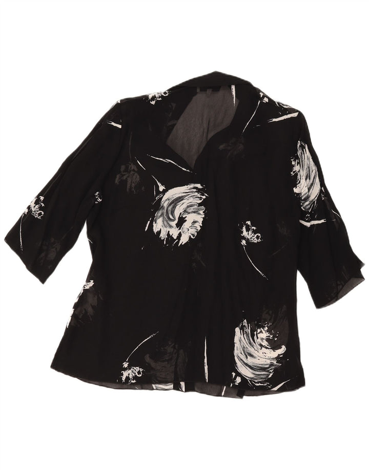 Vintage Womens Abstract Pattern 1/2 Sleeve Shirt Blouse IT 48 XL Black