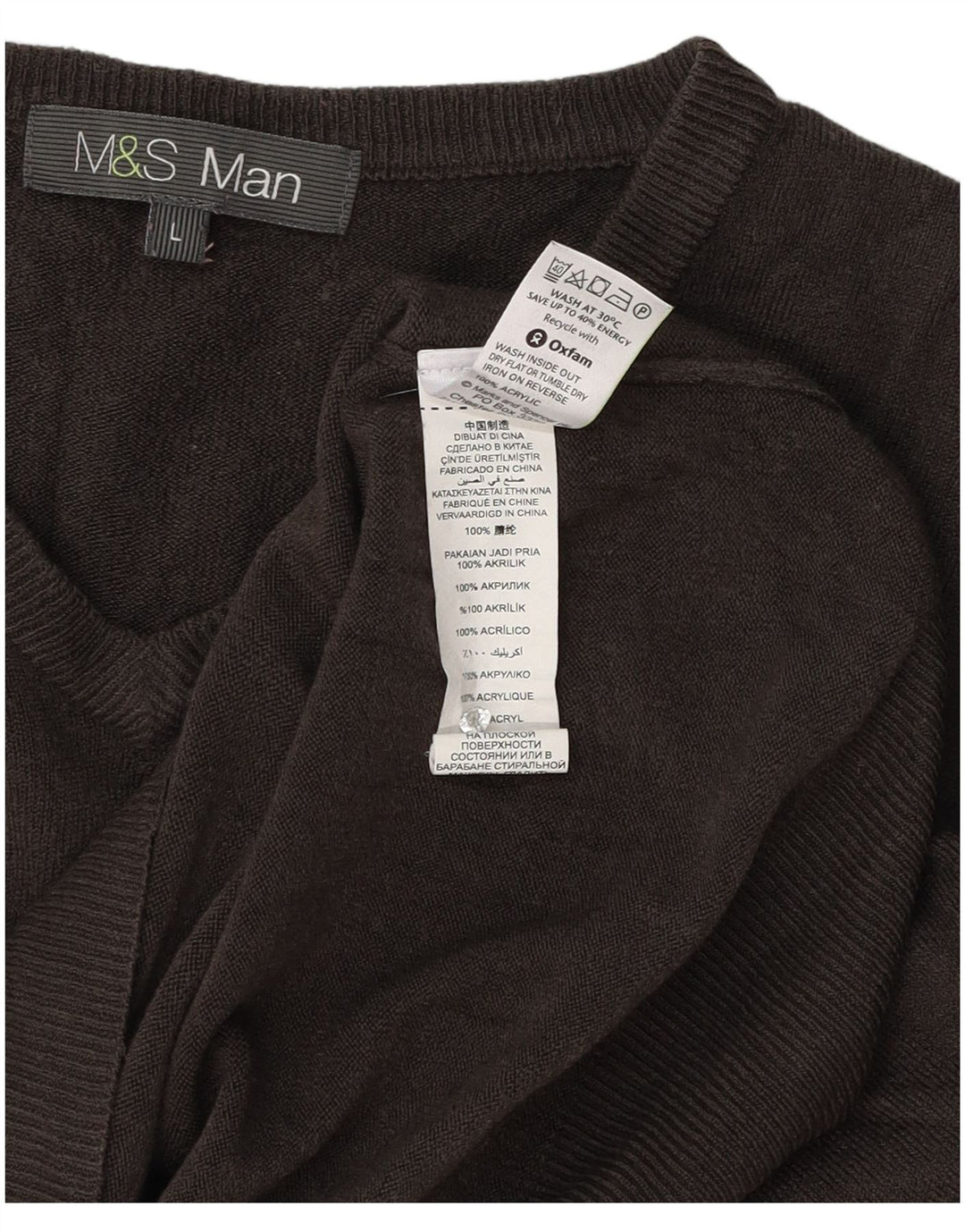 Marks & Spencer Mens V-Neck Jumper Sweater Large Grey Acrylic