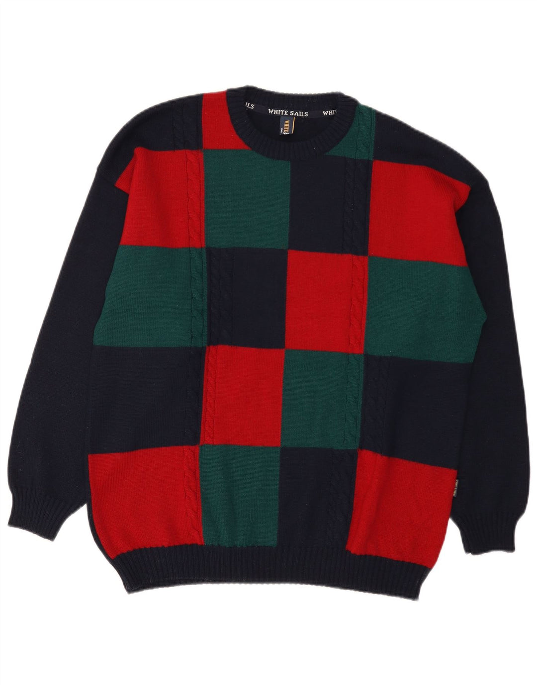 Maglione girocollo da uomo di White Sails, grande, in lana color block blu navy