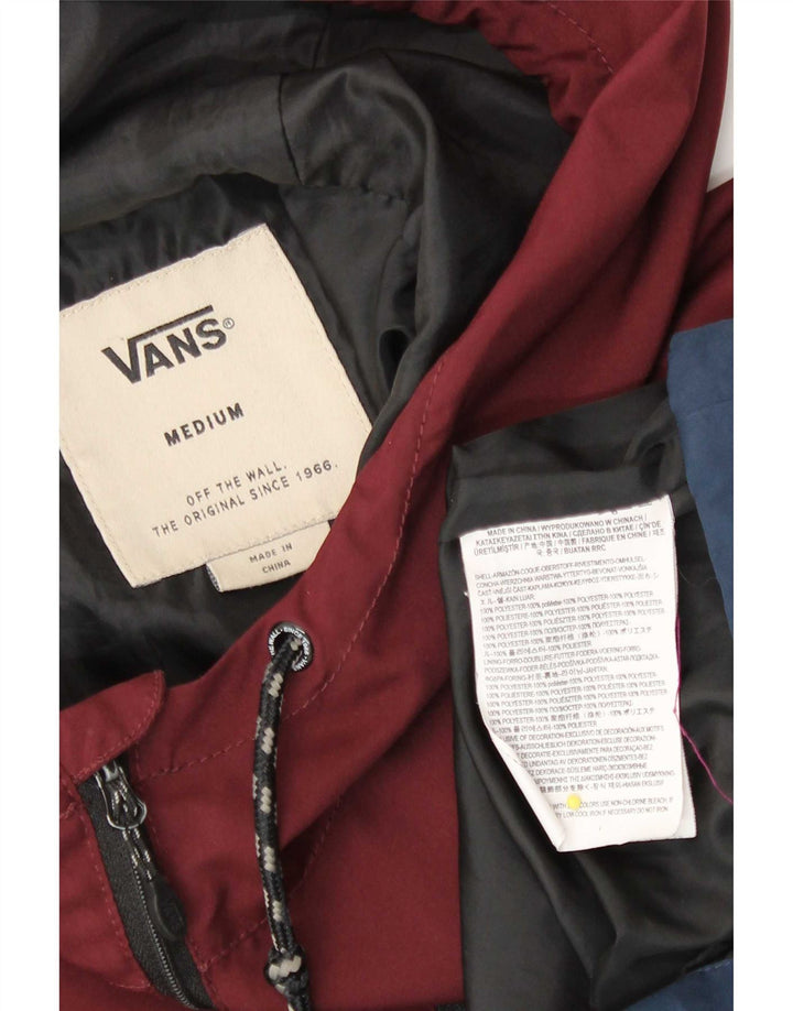 Vans Mens Hooded Pullover Rain Jacket UK 38 Medium Burgundy Colourblock