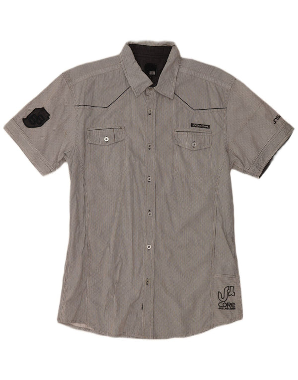 Jack & Jones Mens Graphic Short Sleeve Shirt Large Grey Pinstripe Cotton