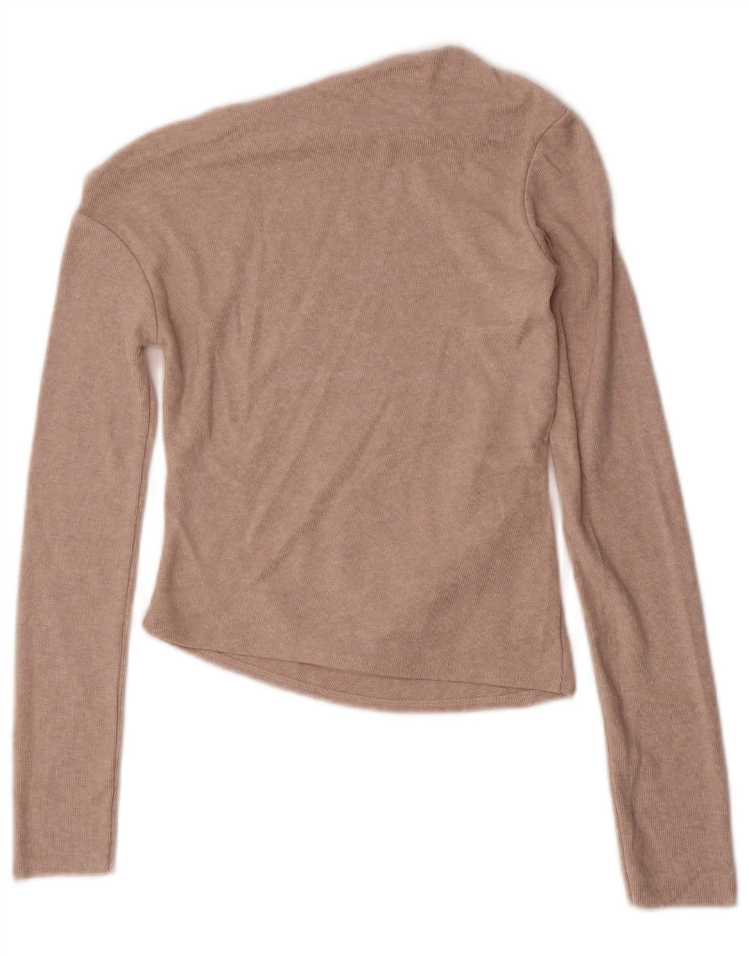 Zara Womens Crop Long Sleeve One Shoulder Top UK 8 Small Beige