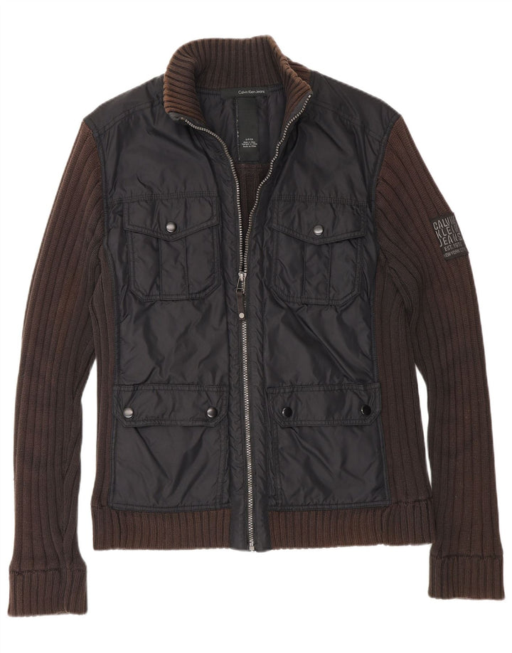 Calvin Klein Jeans Mens Utility Jacket UK 36 Small Brown Colourblock Nylon