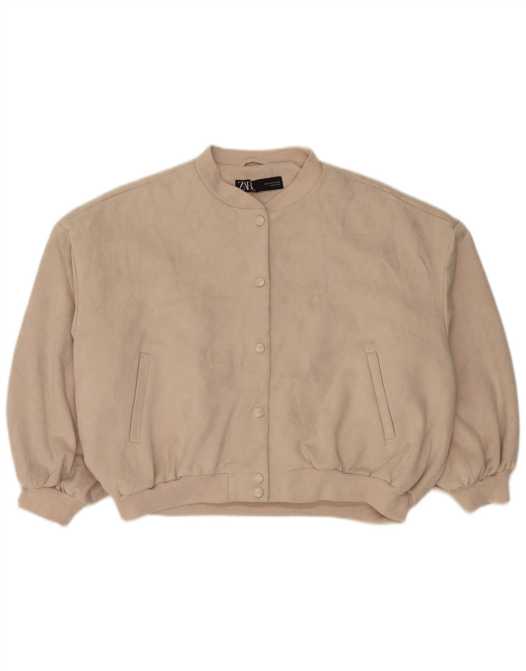 Zara Womens Oversized Bomber Jacket UK 14 Médio Bege Poliéster