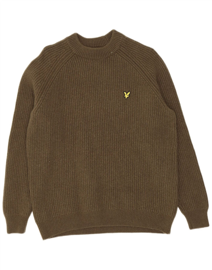 Lyle & Scott Mens Crew Neck Jumper Sweater Medium Khaki Cotton