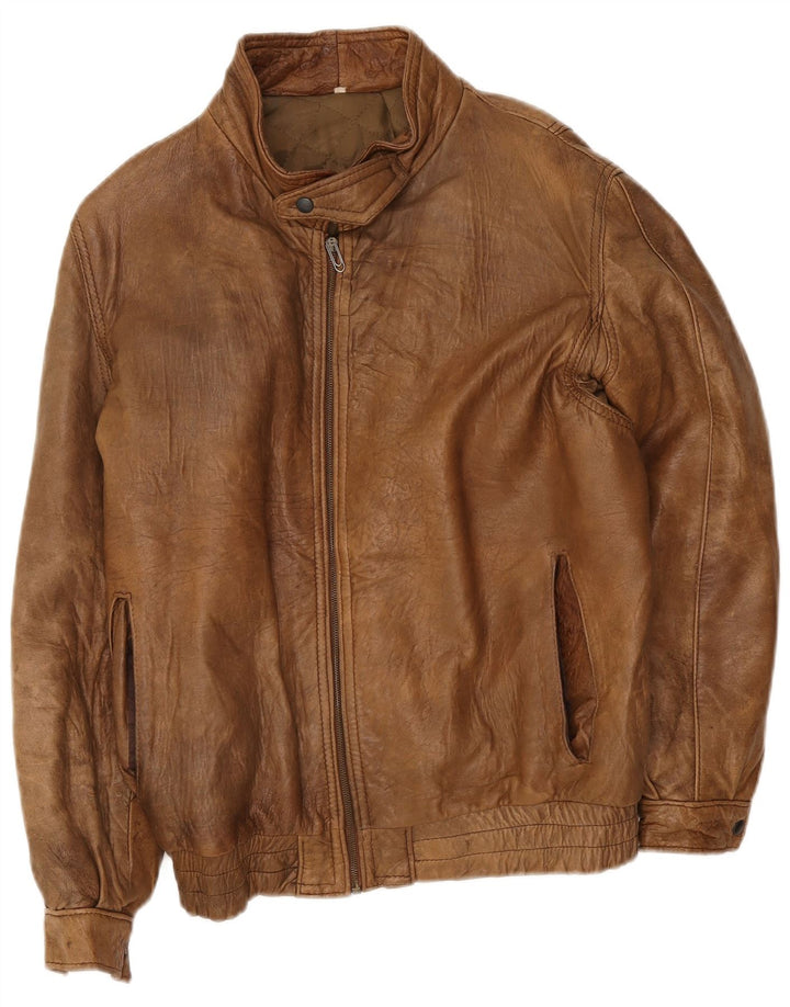 Chaqueta de cuero vintage para hombre IT 48 Marrón medio