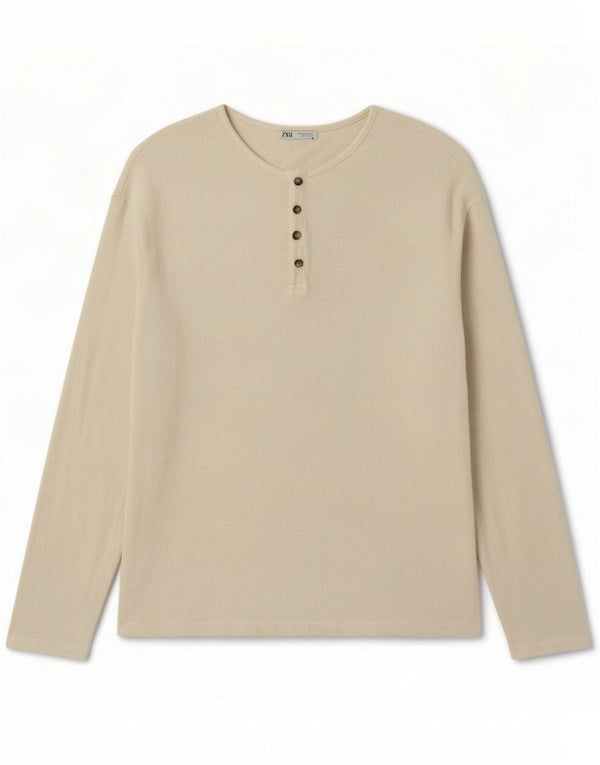 Zara muška majica kratkih rukava s dugim rukavima Medium Off White Cotton Classic