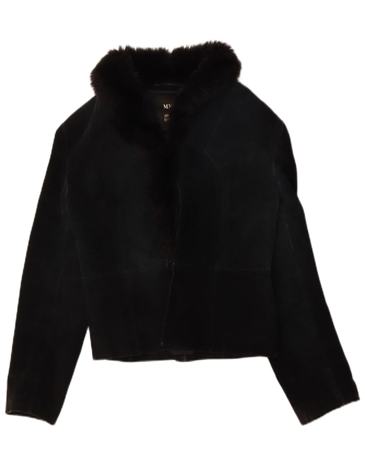 Giacca in pelle scamosciata corta da donna Mango UK 12 pelle nera media
