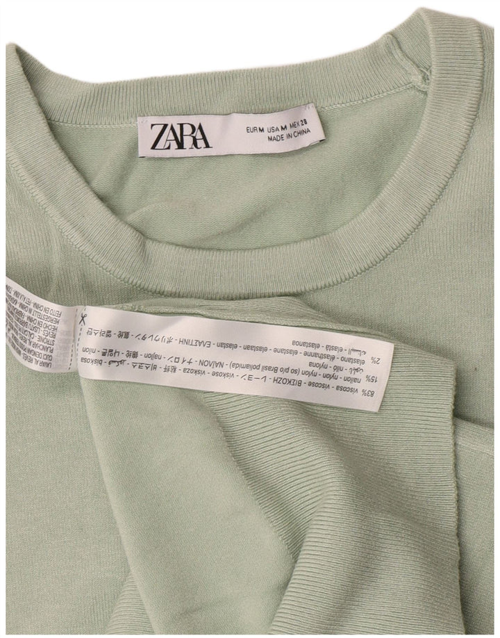Zara Womens Crew Neck Jumper Sweater UK 12 Medium Green Viscose