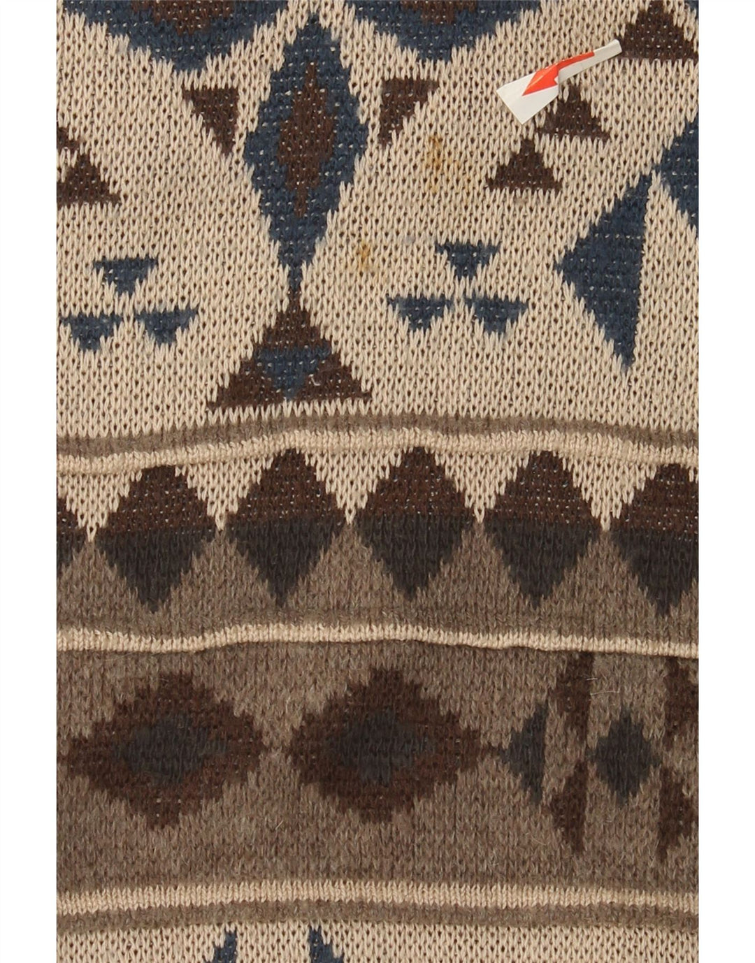 Vintage Mens Crew Neck Jumper Sweater Large Beige Geometric