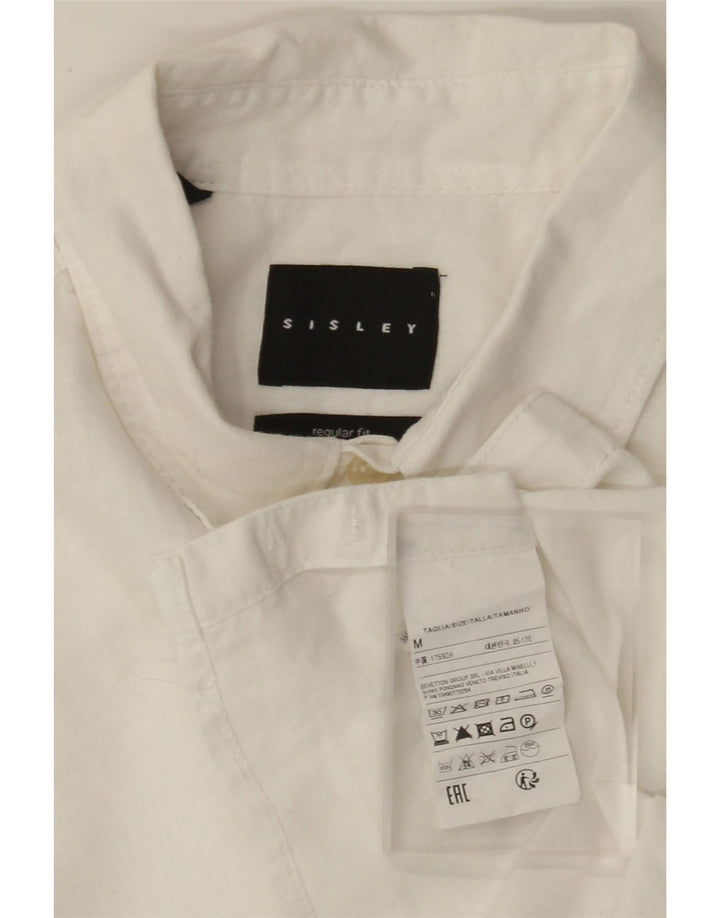 Sisley Mens Short Sleeve Regular Fit Shirt Medium White Linen