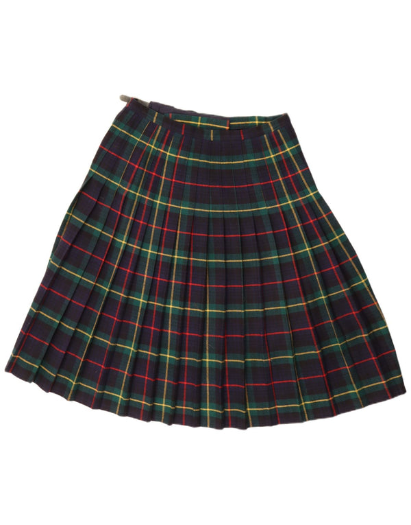 Vintage Womens Kilted Wrap Skirt IT 46 Large W32 Navy Blue Plaid Acrylic