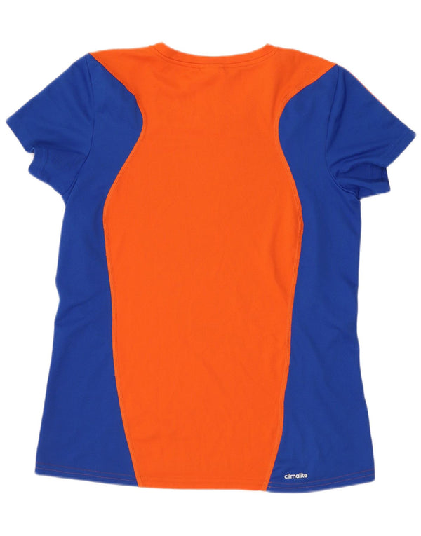 Adidas Womens Climalite T-Shirt Top UK 16 Large Orange Colourblock