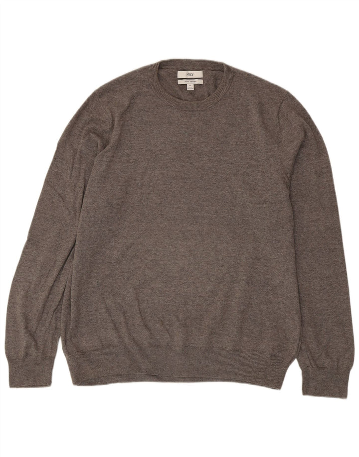 Marks & Spencer Mens Crew Neck Jumper Sweater XL Grey Cotton