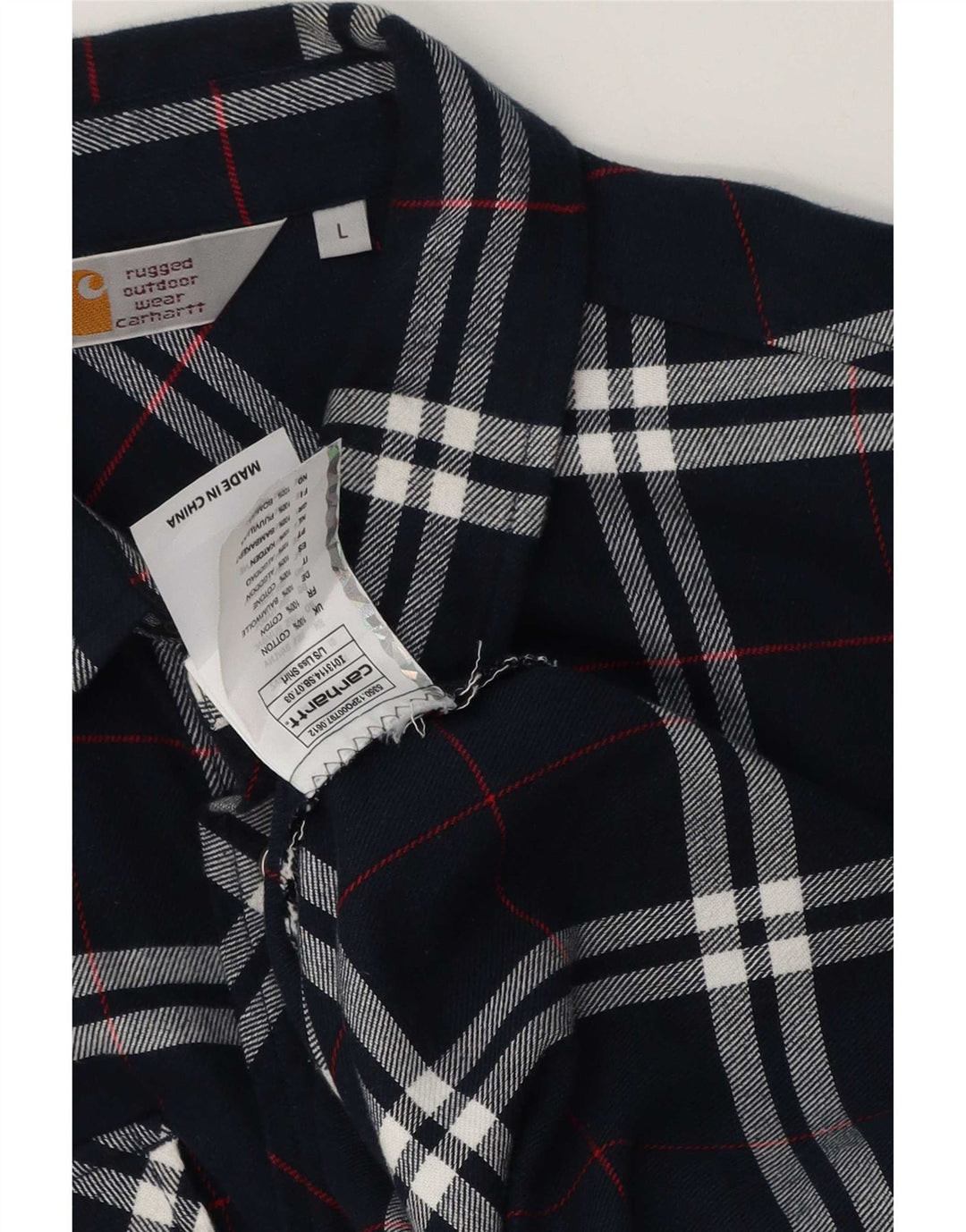 Carhartt Mens Flannel Shirt Large Navy Blue Check Cotton