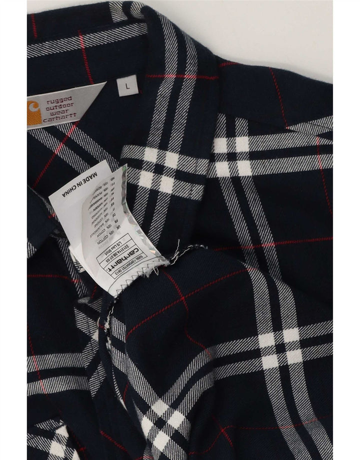 Carhartt Mens Flannel Shirt Large Navy Blue Check Cotton